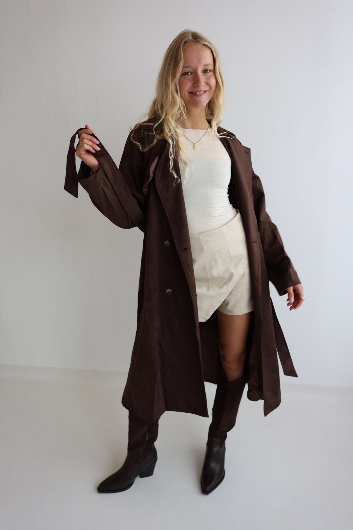 Longline Faux Suede Coat